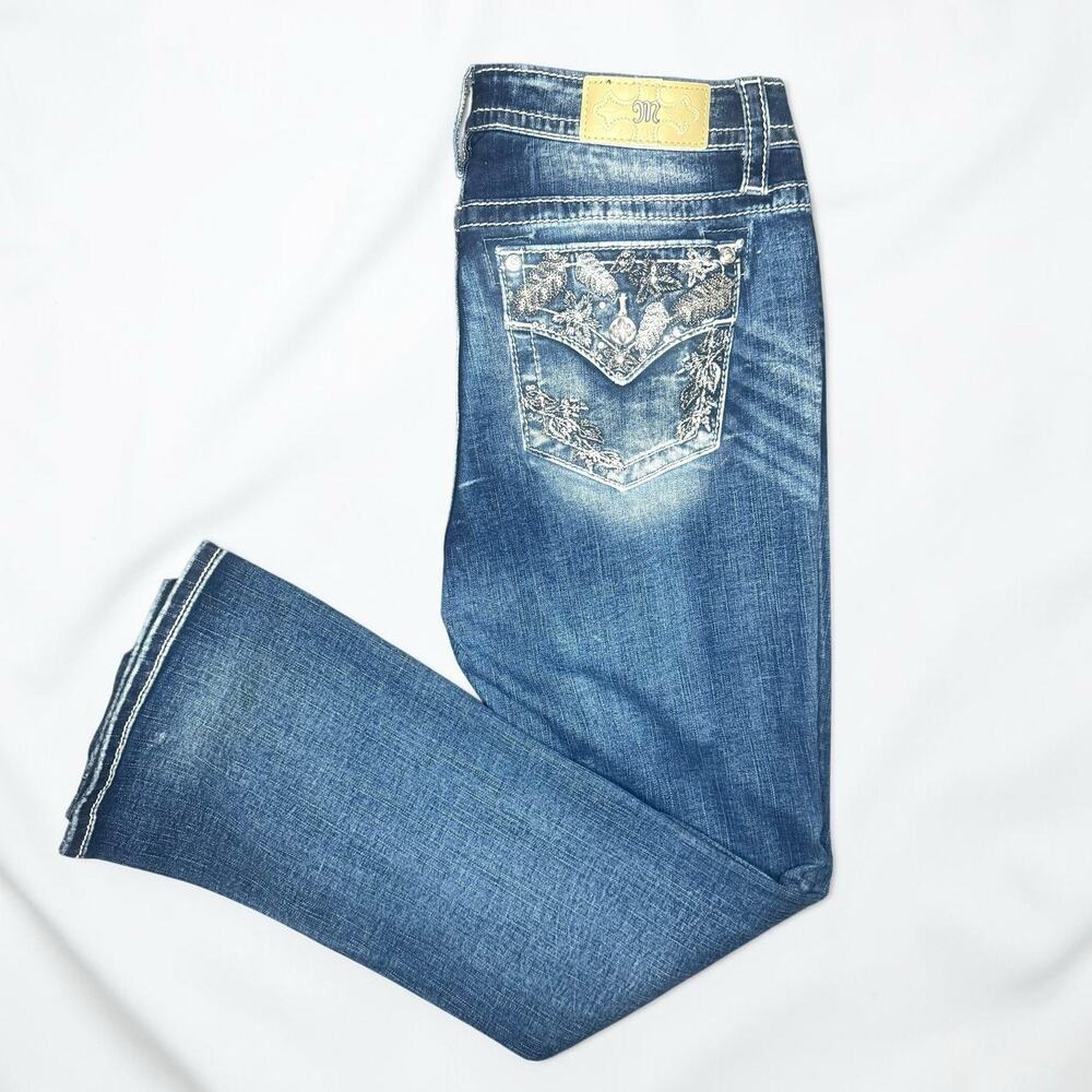 Miss Me Jeans 33 Bootcut Champagne Leaves m9179BV Dark Wash Stretch Mid Rise 33